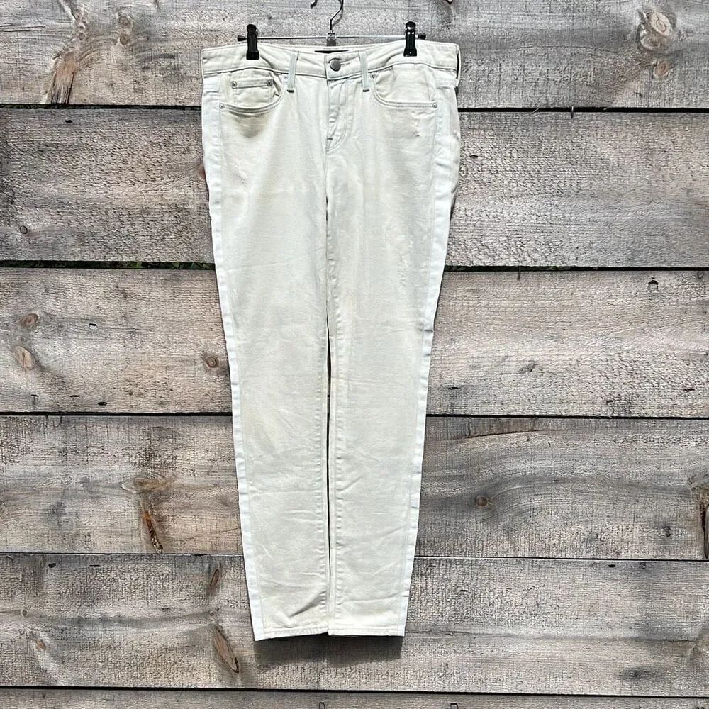 Vince Women's Cream Distressed Cotton Blend Straight Skinny Leg Jeans Size 29